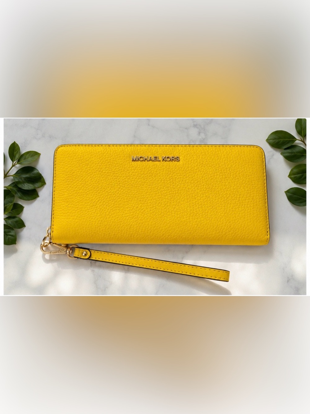 Michael Kors Bright Yellow Pebbled Leather Wristlet Wallet